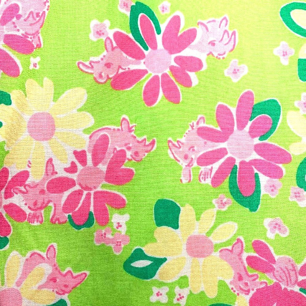 LILLY PULITZER VINTAGE 90's Rhino + Floral Print Halter Dress With Crochet Trim - Picture 6 of 8